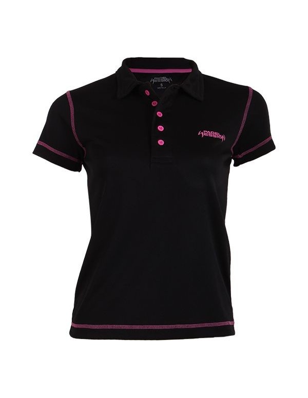 Padel Session Women's Technical Polo Black |Padel Session |Paddle polo shirts